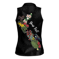 Kia Ora New Zealand Floral Personalized Women Sleeveless Polo Shirt Black LT7 - Polynesian Pride
