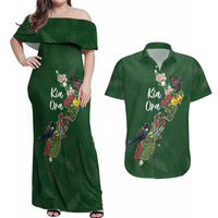 Kia Ora New Zealand Floral Personalized Couples Matching Off Shoulder Maxi Dress and Hawaiian Shirt Sage Green LT7 Sage Green - Polynesian Pride