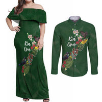 Kia Ora New Zealand Floral Personalized Couples Matching Off Shoulder Maxi Dress and Long Sleeve Button Shirt Sage Green LT7 Sage Green - Polynesian Pride