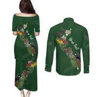 Kia Ora New Zealand Floral Personalized Couples Matching Puletasi and Long Sleeve Button Shirt Sage Green LT7 - Polynesian Pride