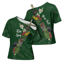 Kia Ora New Zealand Floral Personalized Cross Shoulder Shirt Sage Green - Polynesian Pride