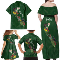 Kia Ora New Zealand Floral Personalized Family Matching Off Shoulder Maxi Dress and Hawaiian Shirt Sage Green LT7 - Polynesian Pride