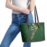 Kia Ora New Zealand Floral Leather Tote Bag Sage Green - Polynesian Pride