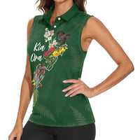 Kia Ora New Zealand Floral Personalized Women Sleeveless Polo Shirt Sage Green LT7 - Polynesian Pride