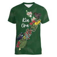 Kia Ora New Zealand Floral Personalized Women V-Neck T-Shirt Sage Green LT7 Female Sage Green - Polynesian Pride