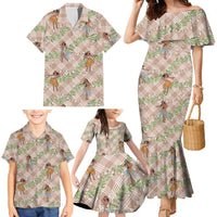 Beige Palaka Hula Girls Seamless Hawaii Aloha Family Matching Mermaid Dress and Hawaiian Shirt LT7 - Polynesian Pride