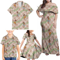 Beige Palaka Hula Girls Seamless Hawaii Aloha Family Matching Off Shoulder Maxi Dress and Hawaiian Shirt LT7 - Polynesian Pride