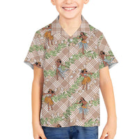 Beige Palaka Hula Girls Seamless Hawaii Aloha Kid Hawaiian Shirt - Polynesian Pride