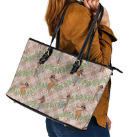Beige Palaka Hula Girls Seamless Hawaii Aloha Leather Tote Bag - Polynesian Pride