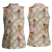 Beige Palaka Hula Girls Seamless Hawaii Aloha Women Sleeveless Polo Shirt LT7 - Polynesian Pride