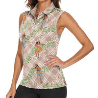 Beige Palaka Hula Girls Seamless Hawaii Aloha Women Sleeveless Polo Shirt LT7 - Polynesian Pride