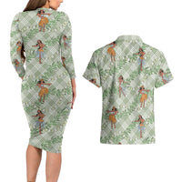 Mint Palaka Hula Girls Seamless Hawaii Aloha Couples Matching Long Sleeve Bodycon Dress and Hawaiian Shirt LT7 - Polynesian Pride