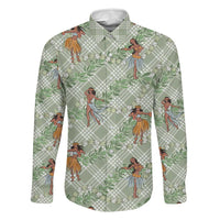 Mint Palaka Hula Girls Seamless Hawaii Aloha Family Matching Tank Maxi Dress and Hawaiian Shirt LT7 Dad's Shirt - Long Sleeve Mint - Polynesian Pride