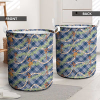 Navy Blue Palaka Hula Girls Seamless Hawaii Aloha Laundry Basket - Polynesian Pride