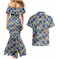 Navy Blue Palaka Hula Girls Seamless Hawaii Aloha Couples Matching Mermaid Dress and Hawaiian Shirt LT7 - Polynesian Pride