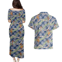 Navy Blue Palaka Hula Girls Seamless Hawaii Aloha Couples Matching Puletasi and Hawaiian Shirt LT7 - Polynesian Pride