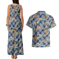 Navy Blue Palaka Hula Girls Seamless Hawaii Aloha Couples Matching Tank Maxi Dress and Hawaiian Shirt LT7 - Polynesian Pride