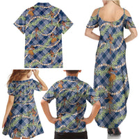 Navy Blue Palaka Hula Girls Seamless Hawaii Aloha Family Matching Summer Maxi Dress and Hawaiian Shirt LT7 - Polynesian Pride