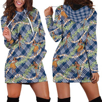 Navy Blue Palaka Hula Girls Seamless Hawaii Aloha Hoodie Dress - Polynesian Pride