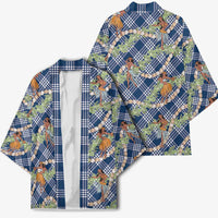 Navy Blue Palaka Hula Girls Seamless Hawaii Aloha Kimono - Polynesian Pride