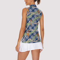 Navy Blue Palaka Hula Girls Seamless Hawaii Aloha Women Sleeveless Polo Shirt LT7 - Polynesian Pride