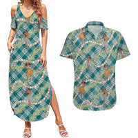 Teal Palaka Hula Girls Seamless Hawaii Aloha Couples Matching Summer Maxi Dress and Hawaiian Shirt LT7 Teal - Polynesian Pride