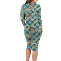 Teal Palaka Hula Girls Seamless Hawaii Aloha Family Matching Long Sleeve Bodycon Dress and Hawaiian Shirt LT7 - Polynesian Pride