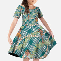 Teal Palaka Hula Girls Seamless Hawaii Aloha Family Matching Mermaid Dress and Hawaiian Shirt LT7 Daughter's Dress Teal - Polynesian Pride