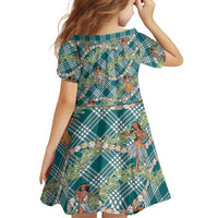 Teal Palaka Hula Girls Seamless Hawaii Aloha Family Matching Off The Shoulder Long Sleeve Dress and Hawaiian Shirt LT7 - Polynesian Pride