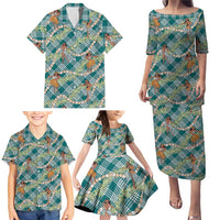 Teal Palaka Hula Girls Seamless Hawaii Aloha Family Matching Puletasi and Hawaiian Shirt LT7 - Polynesian Pride