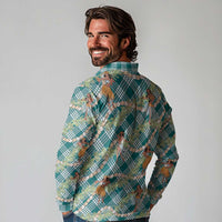 Teal Palaka Hula Girls Seamless Hawaii Aloha Long Sleeve Polo Shirt - Polynesian Pride