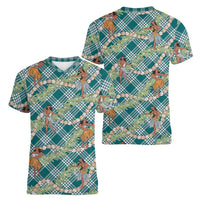Teal Palaka Hula Girls Seamless Hawaii Aloha Women V-Neck T-Shirt LT7 - Polynesian Pride