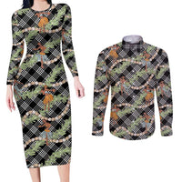 Sable Palaka Hula Girls Seamless Hawaii Aloha Couples Matching Long Sleeve Bodycon Dress and Long Sleeve Button Shirt LT7 Black - Polynesian Pride