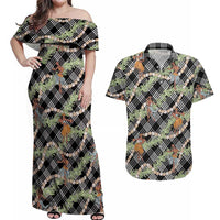 Sable Palaka Hula Girls Seamless Hawaii Aloha Couples Matching Off Shoulder Maxi Dress and Hawaiian Shirt LT7 Black - Polynesian Pride