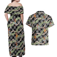 Sable Palaka Hula Girls Seamless Hawaii Aloha Couples Matching Off Shoulder Maxi Dress and Hawaiian Shirt LT7 - Polynesian Pride