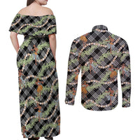 Sable Palaka Hula Girls Seamless Hawaii Aloha Couples Matching Off Shoulder Maxi Dress and Long Sleeve Button Shirt LT7 - Polynesian Pride