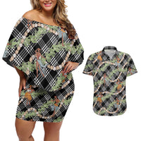 Sable Palaka Hula Girls Seamless Hawaii Aloha Couples Matching Off Shoulder Short Dress and Hawaiian Shirt LT7 Black - Polynesian Pride