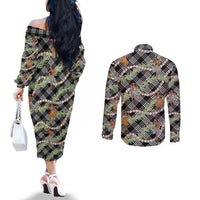 Sable Palaka Hula Girls Seamless Hawaii Aloha Couples Matching Off The Shoulder Long Sleeve Dress and Long Sleeve Button Shirt LT7 - Polynesian Pride
