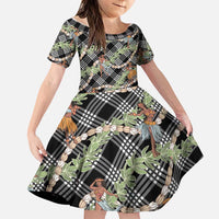 Sable Palaka Hula Girls Seamless Hawaii Aloha Family Matching Off Shoulder Short Dress and Hawaiian Shirt LT7 Daughter's Dress Black - Polynesian Pride