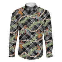 Sable Palaka Hula Girls Seamless Hawaii Aloha Family Matching Off Shoulder Short Dress and Hawaiian Shirt LT7 Dad's Shirt - Long Sleeve Black - Polynesian Pride