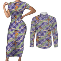 Lavender Palaka Hula Girls Seamless Hawaii Aloha Couples Matching Short Sleeve Bodycon Dress and Long Sleeve Button Shirt LT7 Lavender - Polynesian Pride