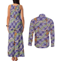 Lavender Palaka Hula Girls Seamless Hawaii Aloha Couples Matching Tank Maxi Dress and Long Sleeve Button Shirt LT7 - Polynesian Pride