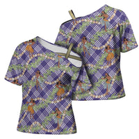 Lavender Palaka Hula Girls Seamless Hawaii Aloha Cross Shoulder Shirt - Polynesian Pride