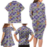 Lavender Palaka Hula Girls Seamless Hawaii Aloha Family Matching Long Sleeve Bodycon Dress and Hawaiian Shirt LT7 - Polynesian Pride