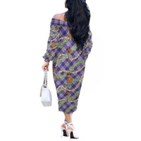 Lavender Palaka Hula Girls Seamless Hawaii Aloha Off The Shoulder Long Sleeve Dress LT7 - Polynesian Pride