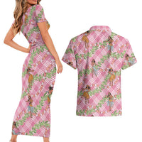 Lokelani Pink Palaka Hula Girls Seamless Hawaii Aloha Couples Matching Short Sleeve Bodycon Dress and Hawaiian Shirt LT7 - Polynesian Pride