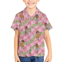 Lokelani Pink Palaka Hula Girls Seamless Hawaii Aloha Family Matching Off Shoulder Maxi Dress and Hawaiian Shirt LT7 Son's Shirt Pink - Polynesian Pride