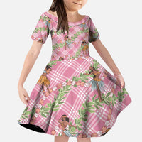 Lokelani Pink Palaka Hula Girls Seamless Hawaii Aloha Kid Short Sleeve Dress LT7 KID Pink - Polynesian Pride