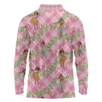 Lokelani Pink Palaka Hula Girls Seamless Hawaii Aloha Long Sleeve Polo Shirt LT7 - Polynesian Pride