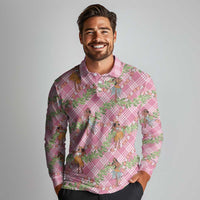 Lokelani Pink Palaka Hula Girls Seamless Hawaii Aloha Long Sleeve Polo Shirt LT7 - Polynesian Pride
